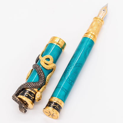 David Oscarson Black Water Snake Fountain Pen - Teal limited edition